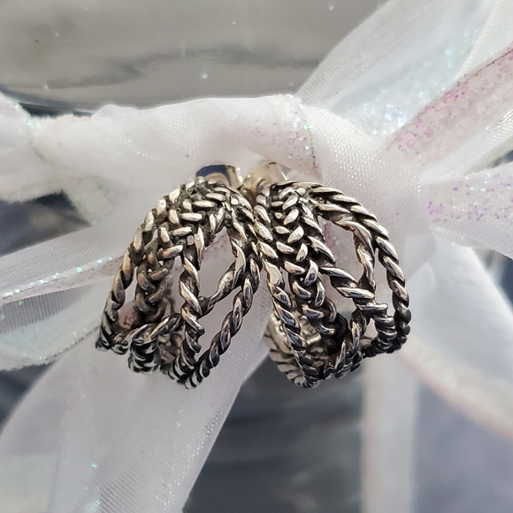 ISRAEL LIRM Sterling Woven J-Shaped Post Earrings - Picture 4 of 11